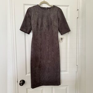 Anne Klein Dark Gray Midi Dress Faux Suede NEW WITH TAGS